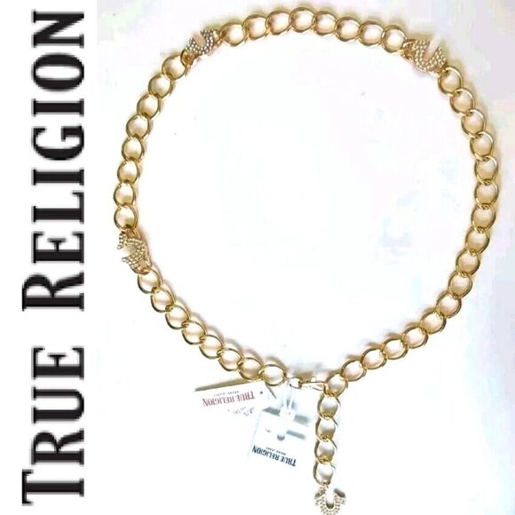True Religion Rhinestone Horseshoe Chain Belt- Gold - Picture 1 of 6